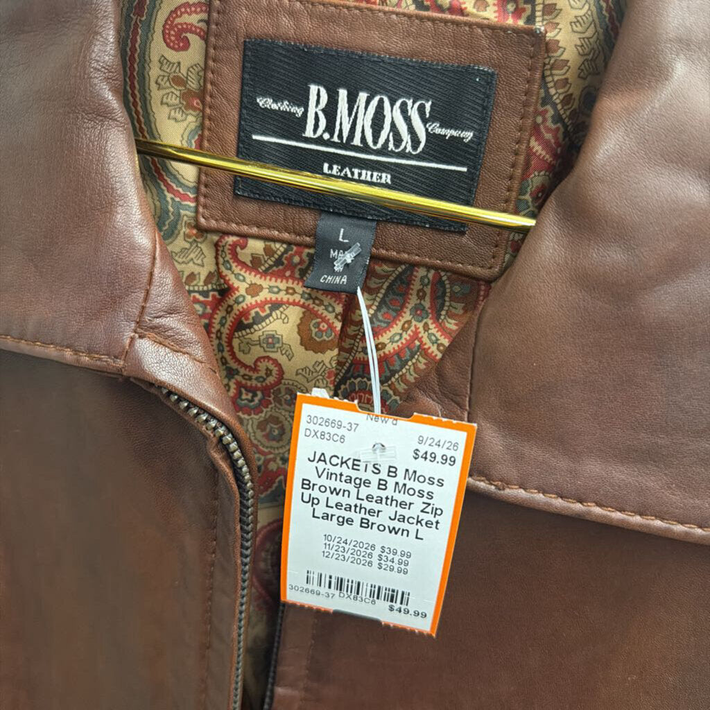 Vintage B Moss Brown Leather Zip Up Leather Jacket Large