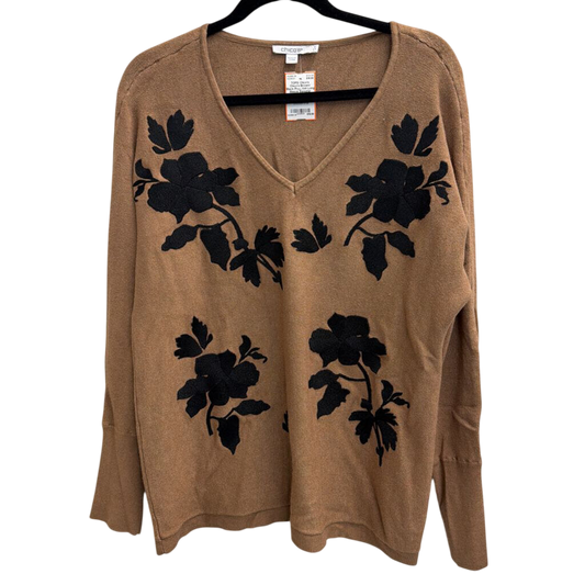 Chico's Brown/ Black Print Knit Long Sleeve Sweater Top Large