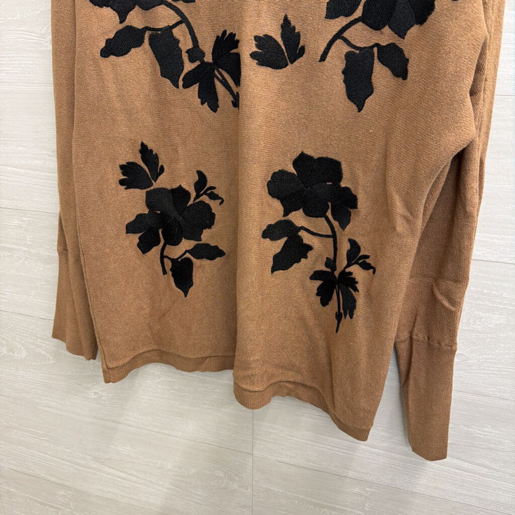 Chico's Brown/ Black Print Knit Long Sleeve Sweater Top Large