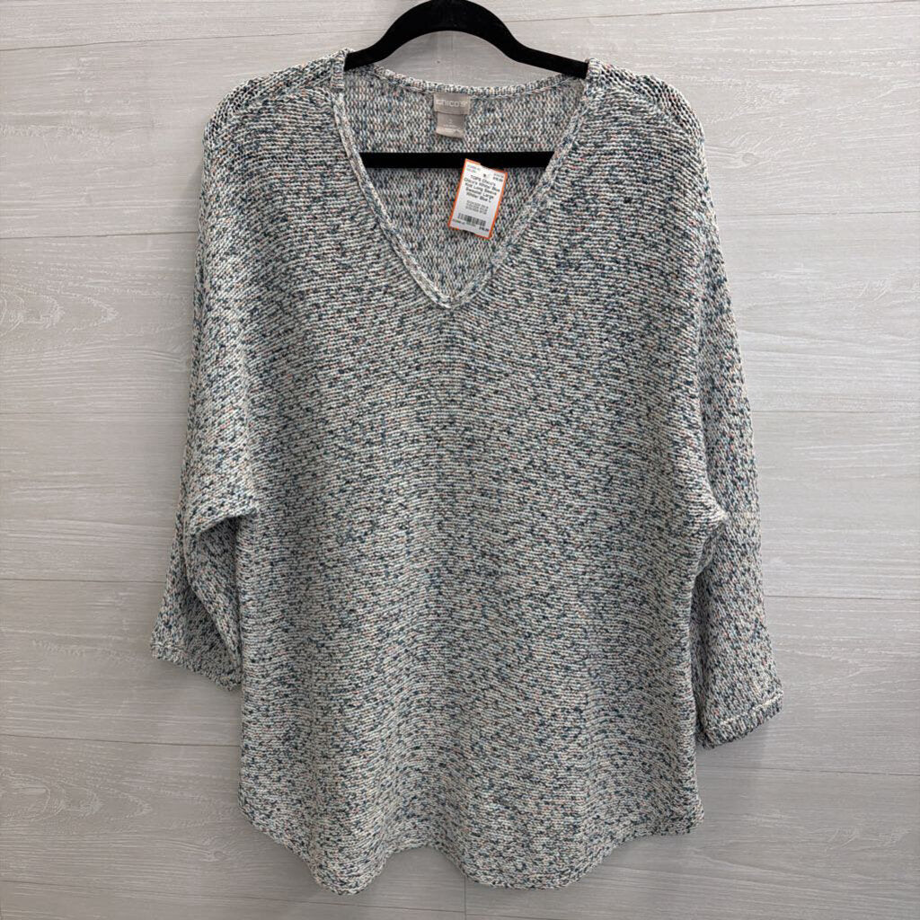 Chico's White/ Blue Knit Long Sleeve Sweater Large