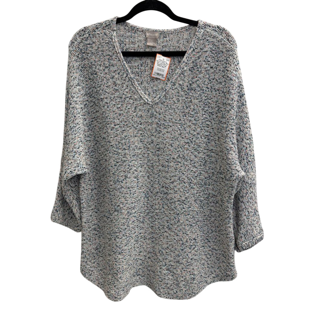 Chico's White/ Blue Knit Long Sleeve Sweater Large