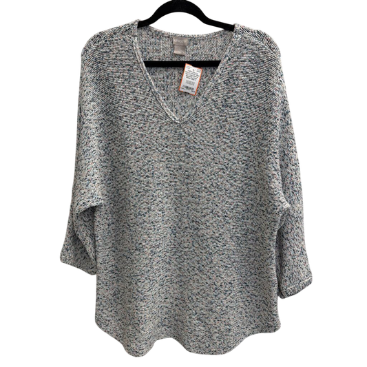 Chico's White/ Blue Knit Long Sleeve Sweater Large