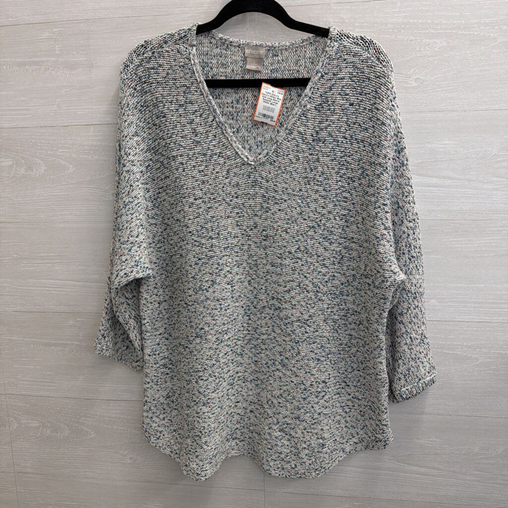 Chico's White/ Blue Knit Long Sleeve Sweater Large