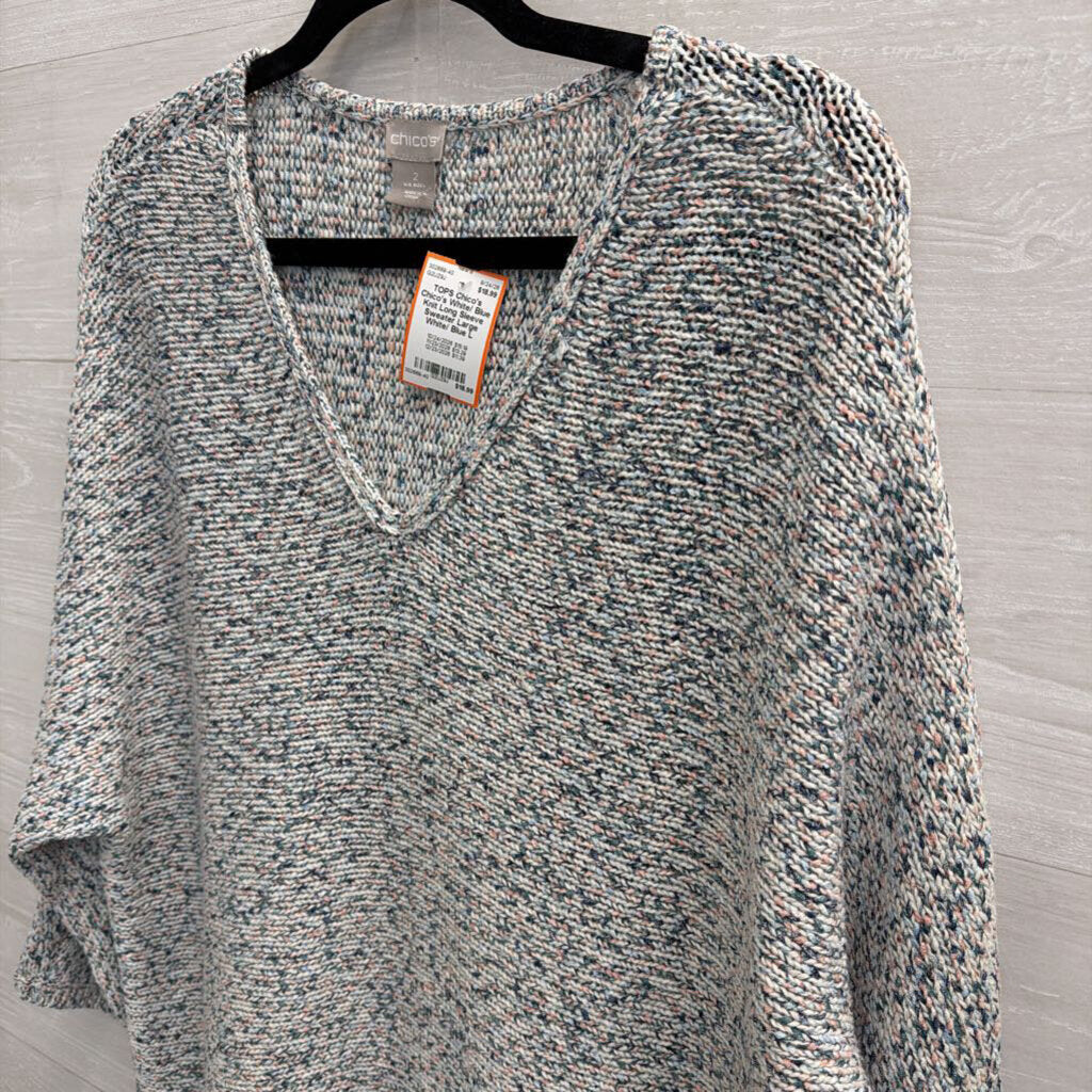 Chico's White/ Blue Knit Long Sleeve Sweater Large