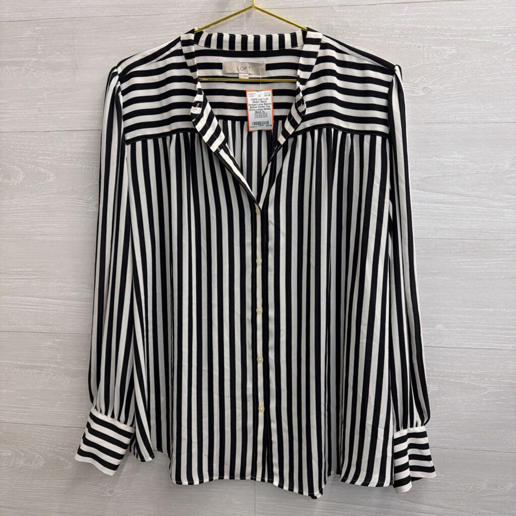 Loft White/ Black Striped Long Sleeve Button Down Top Extra Large