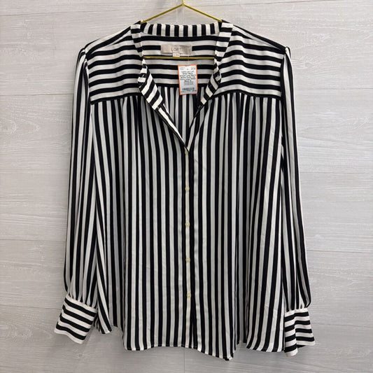 Loft White/ Black Striped Long Sleeve Button Down Top Extra Large