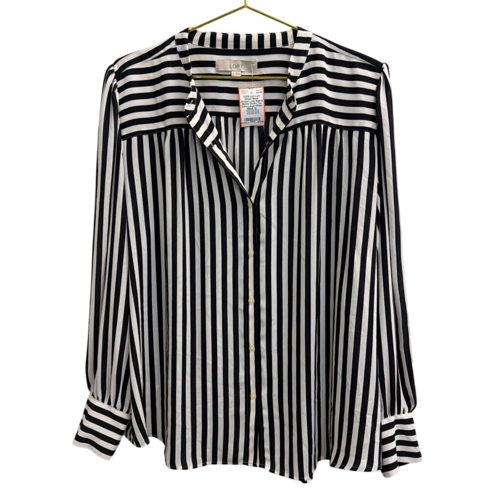 Loft White/ Black Striped Long Sleeve Button Down Top Extra Large