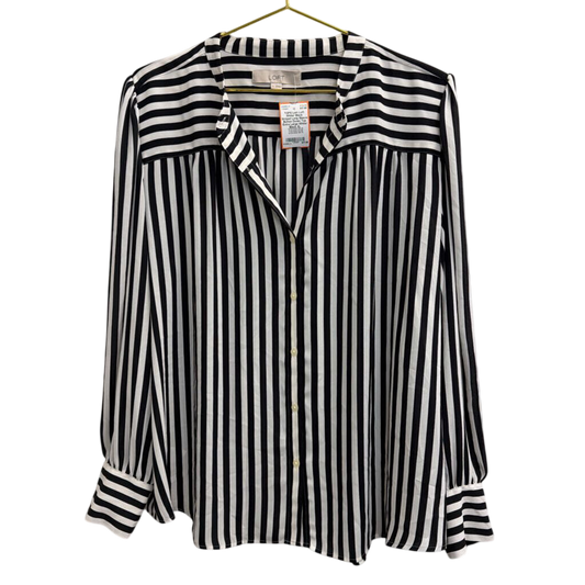 Loft White/ Black Striped Long Sleeve Button Down Top Extra Large
