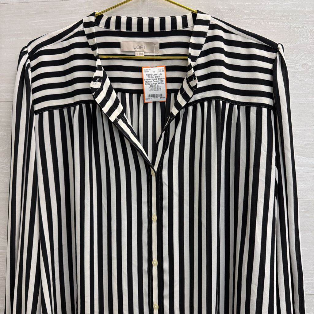 Loft White/ Black Striped Long Sleeve Button Down Top Extra Large