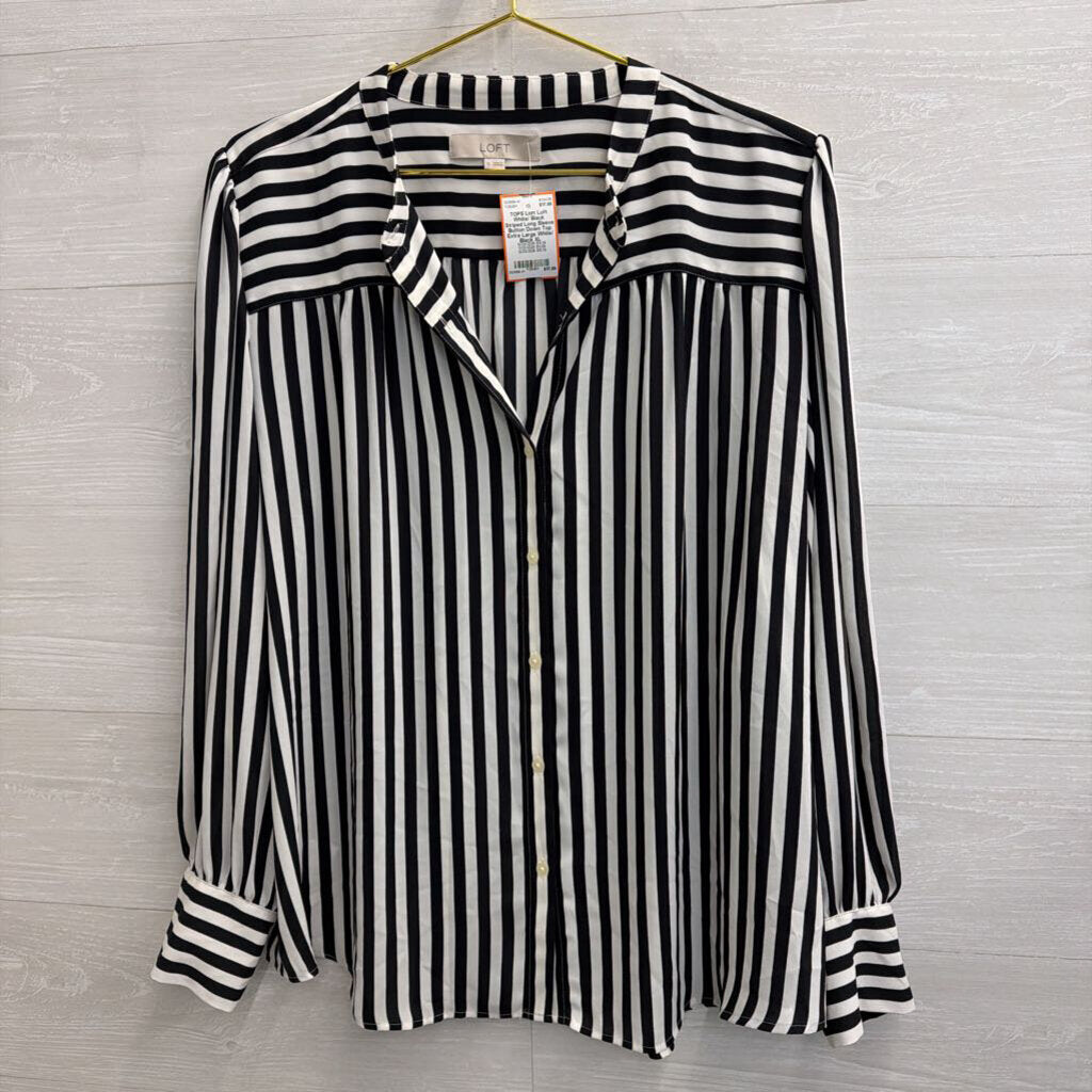 Loft White/ Black Striped Long Sleeve Button Down Top Extra Large