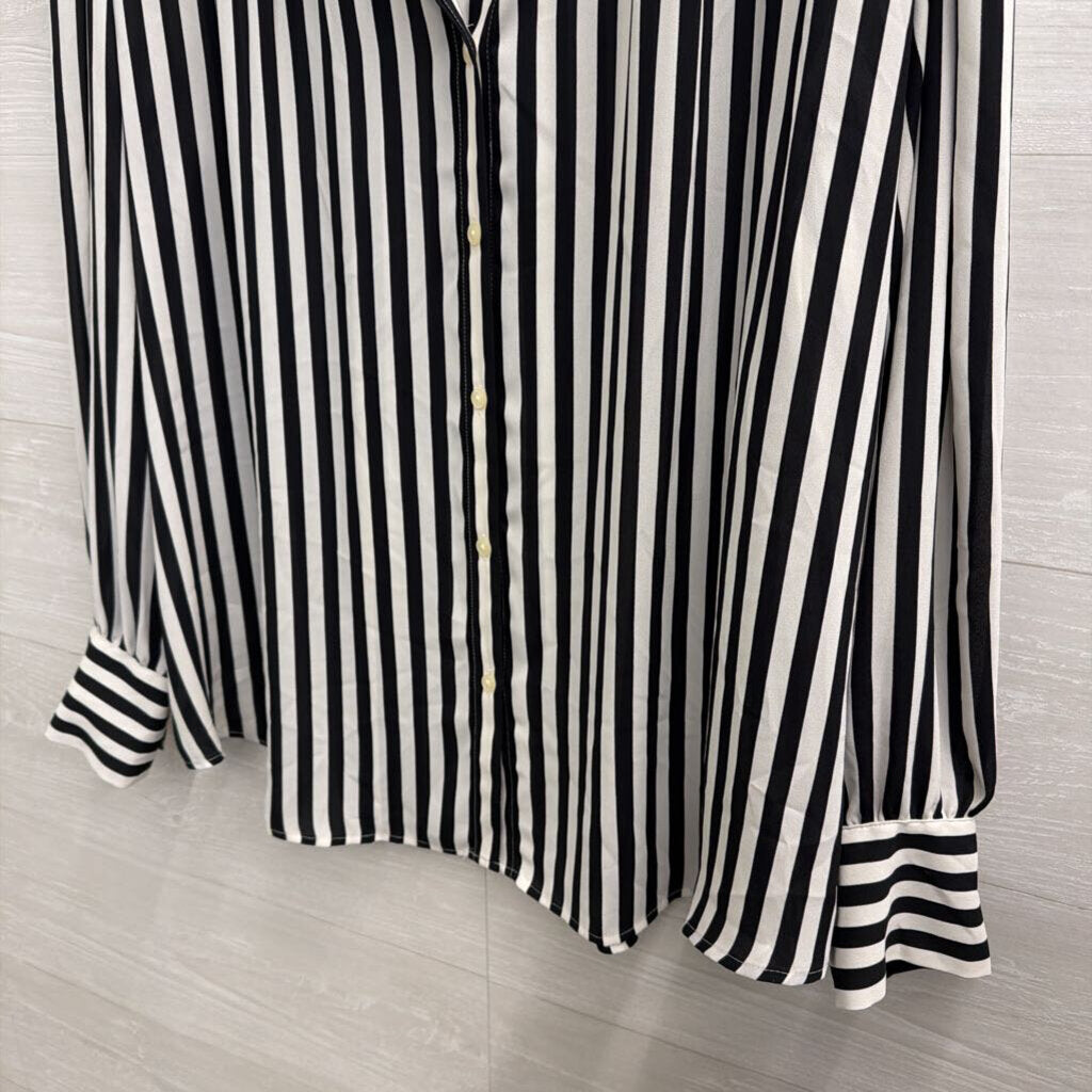 Loft White/ Black Striped Long Sleeve Button Down Top Extra Large