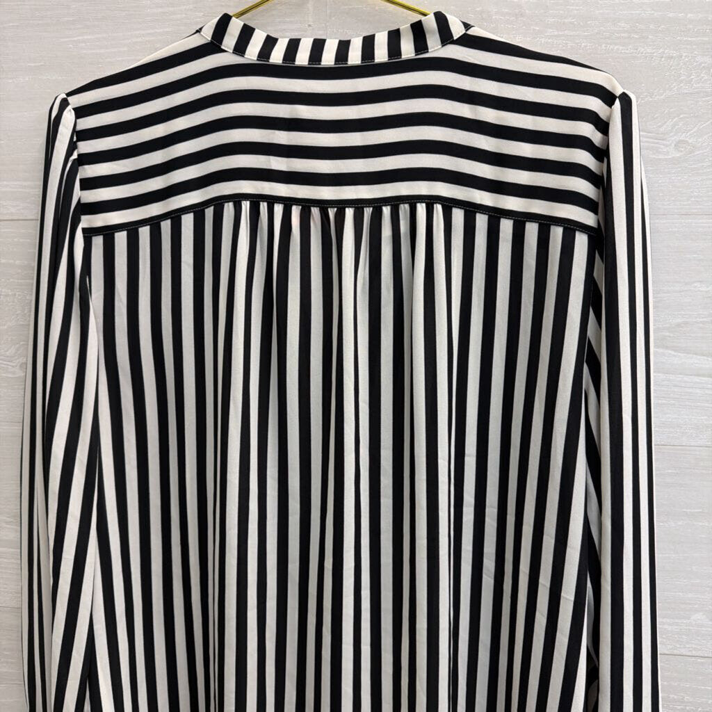 Loft White/ Black Striped Long Sleeve Button Down Top Extra Large