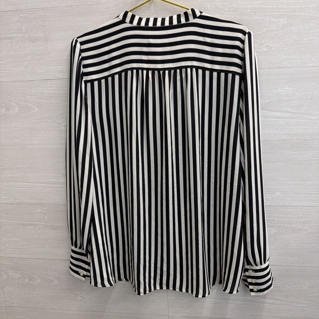 Loft White/ Black Striped Long Sleeve Button Down Top Extra Large