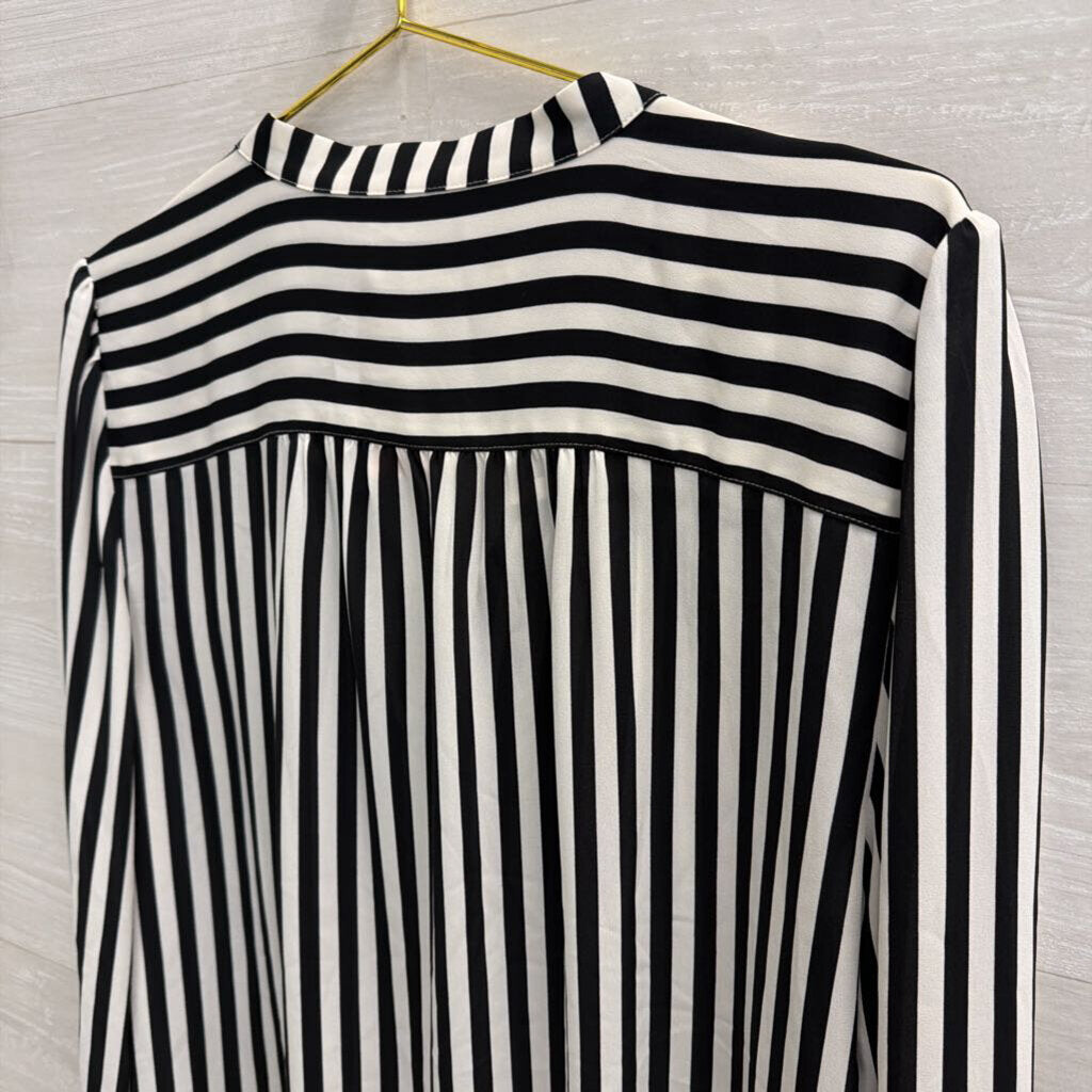 Loft White/ Black Striped Long Sleeve Button Down Top Extra Large