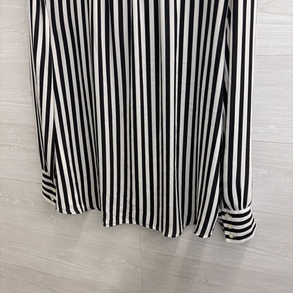 Loft White/ Black Striped Long Sleeve Button Down Top Extra Large
