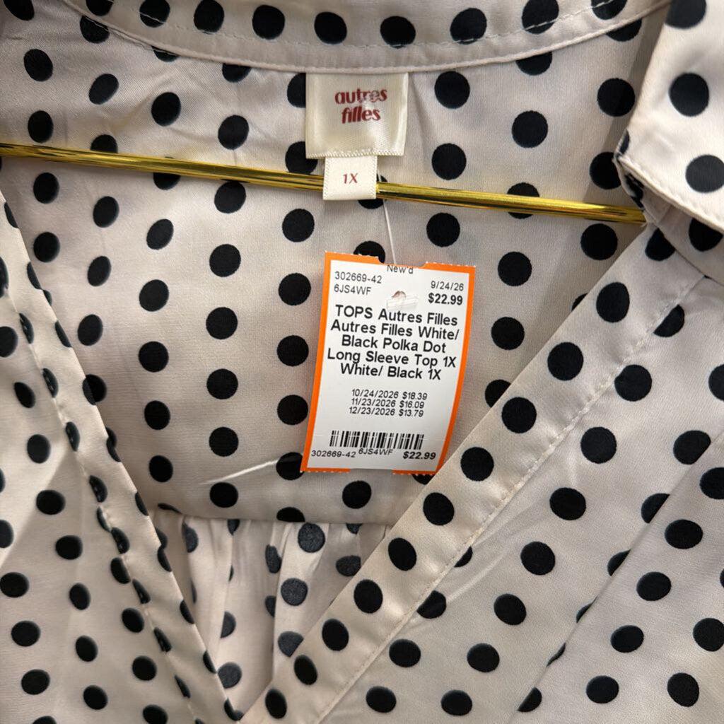 Autres Filles White/ Black Polka Dot Long Sleeve Top 1X