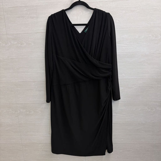 Ralph Lauren Black Long Sleeve V Neck Dress 18W