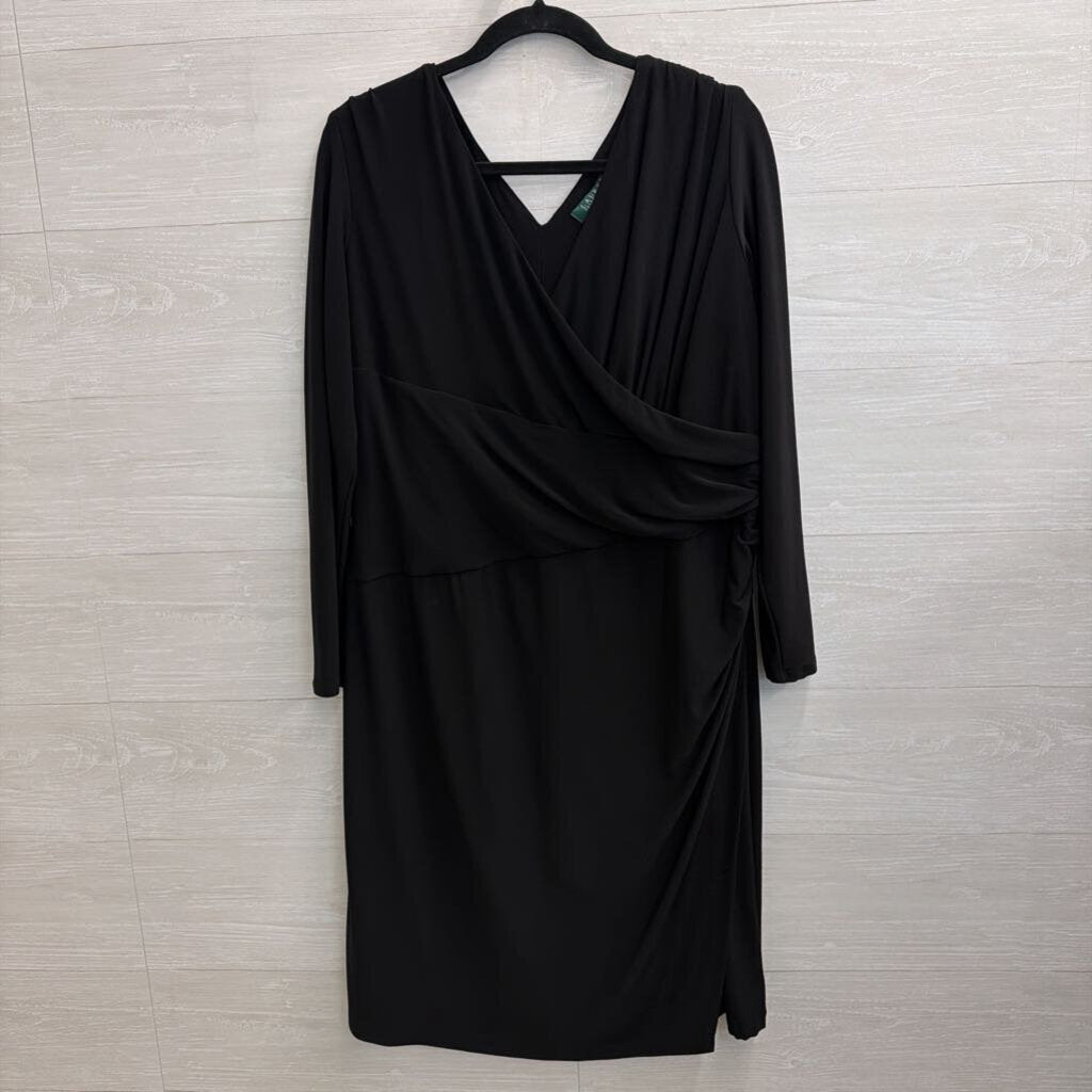 Ralph Lauren Black Long Sleeve V Neck Dress 18W