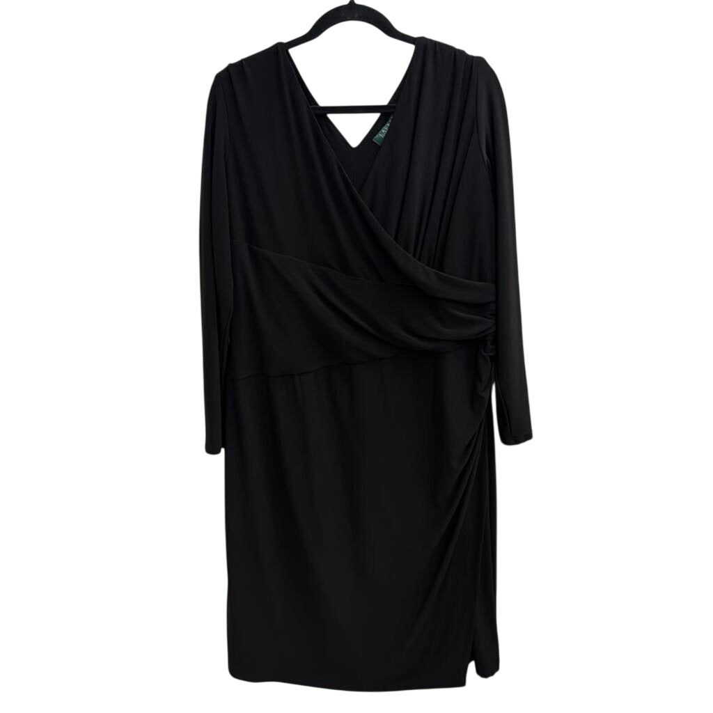 Ralph Lauren Black Long Sleeve V Neck Dress 18W