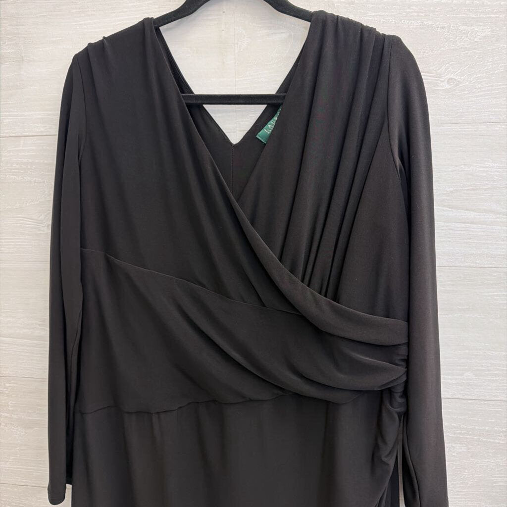 Ralph Lauren Black Long Sleeve V Neck Dress 18W