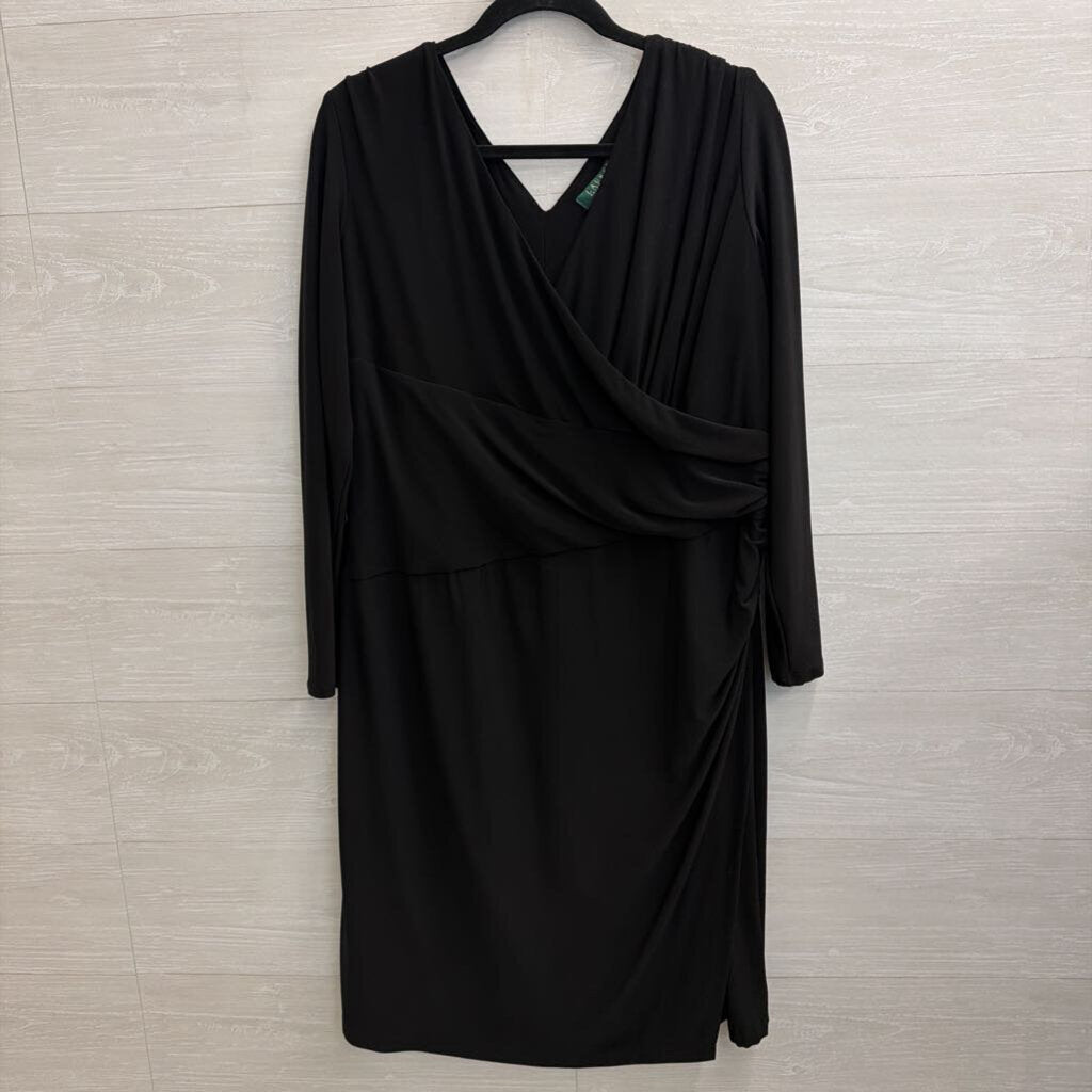 Ralph Lauren Black Long Sleeve V Neck Dress 18W