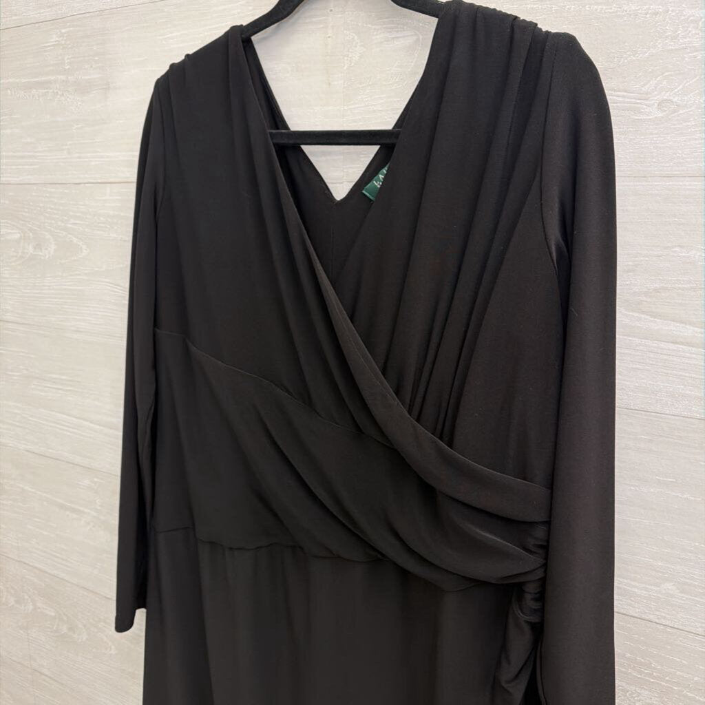 Ralph Lauren Black Long Sleeve V Neck Dress 18W