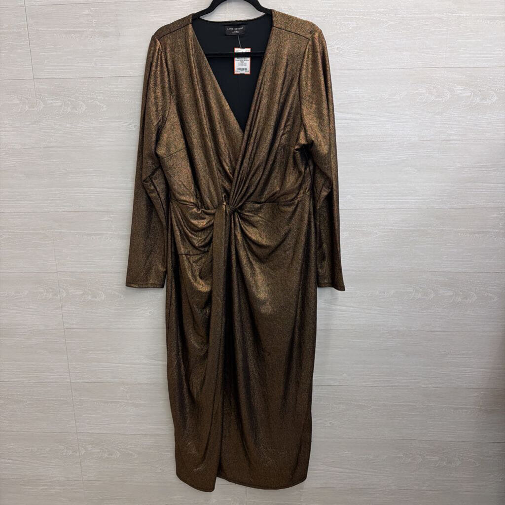 Lane Bryant Metallic Bronze Long Sleeve V Neck Dress 18/20