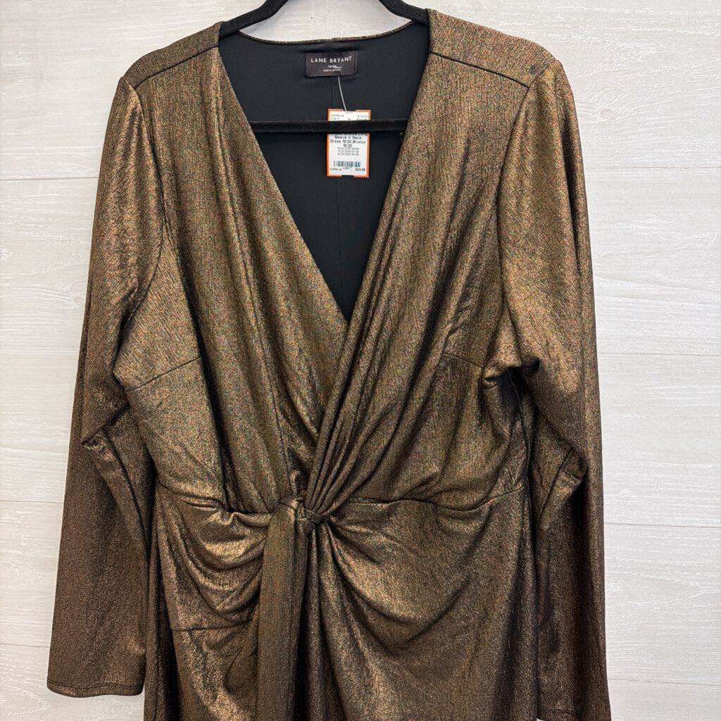 Lane Bryant Metallic Bronze Long Sleeve V Neck Dress 18/20