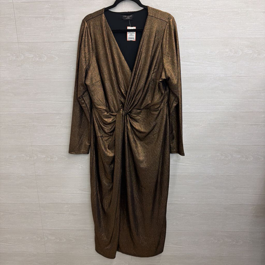 Lane Bryant Metallic Bronze Long Sleeve V Neck Dress 18/20