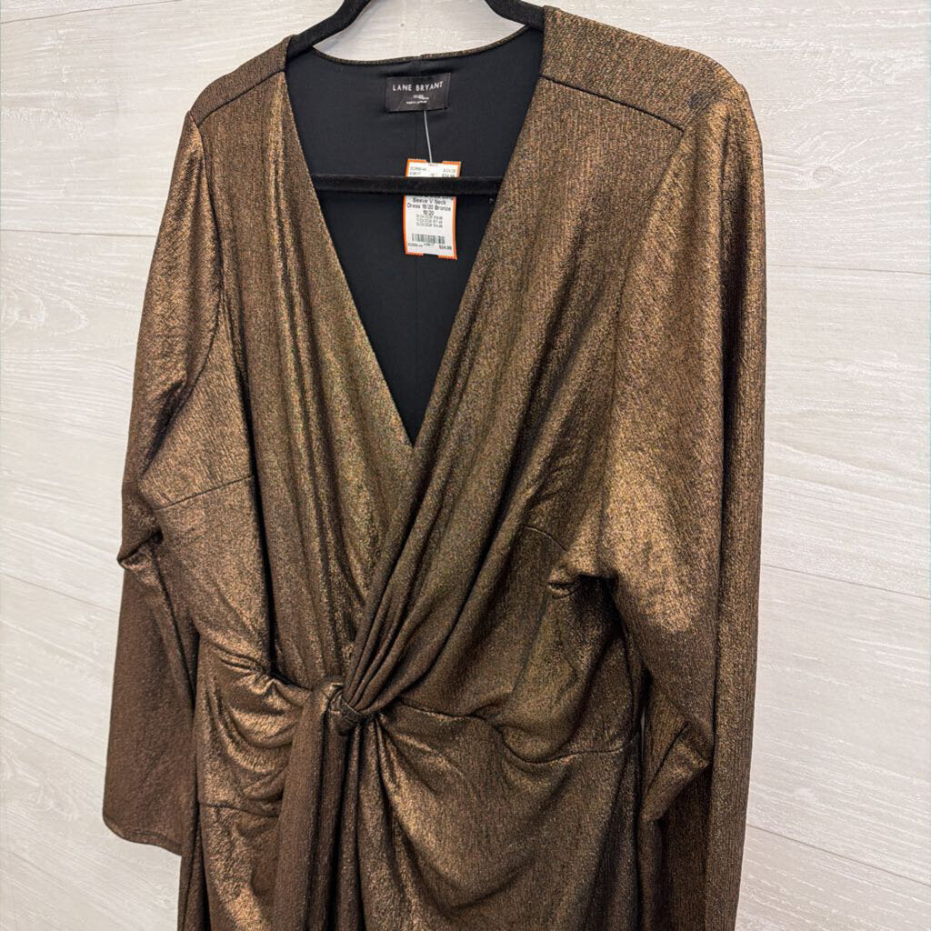 Lane Bryant Metallic Bronze Long Sleeve V Neck Dress 18/20