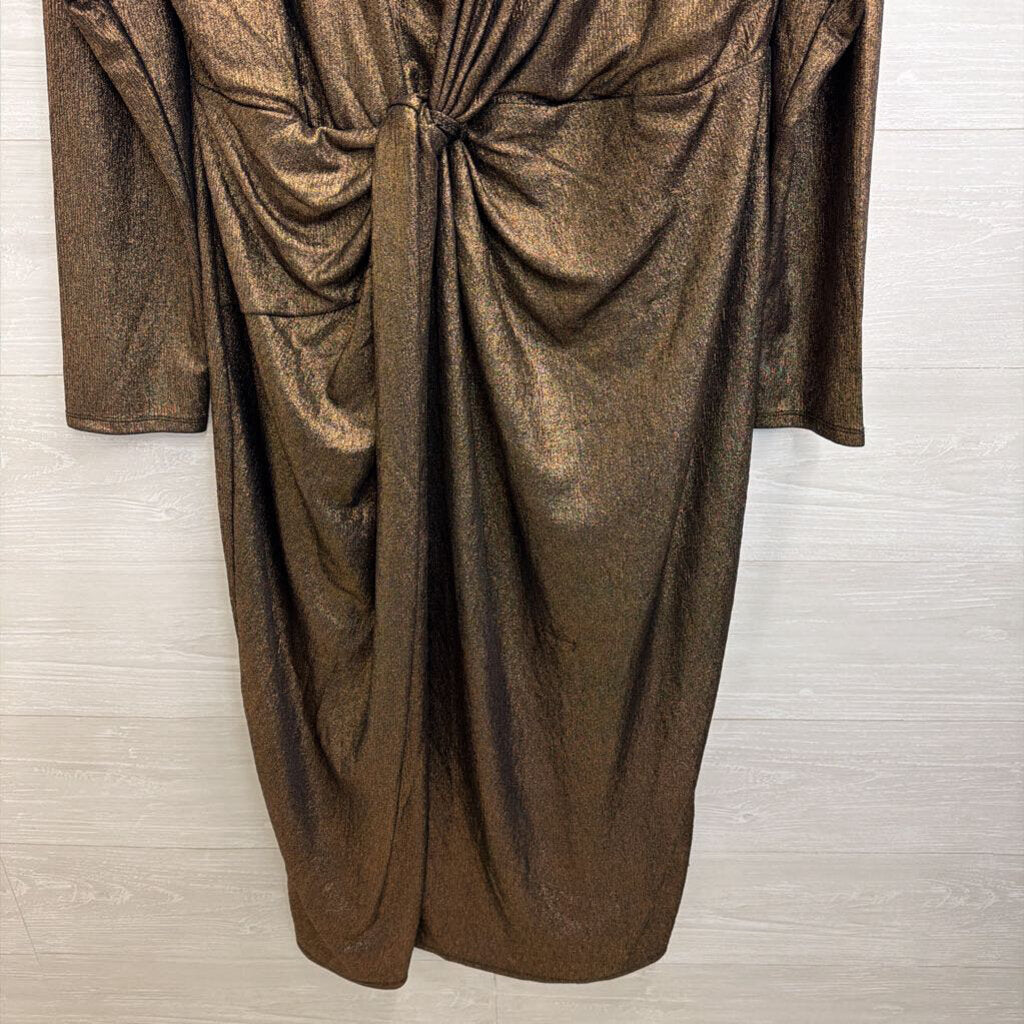 Lane Bryant Metallic Bronze Long Sleeve V Neck Dress 18/20