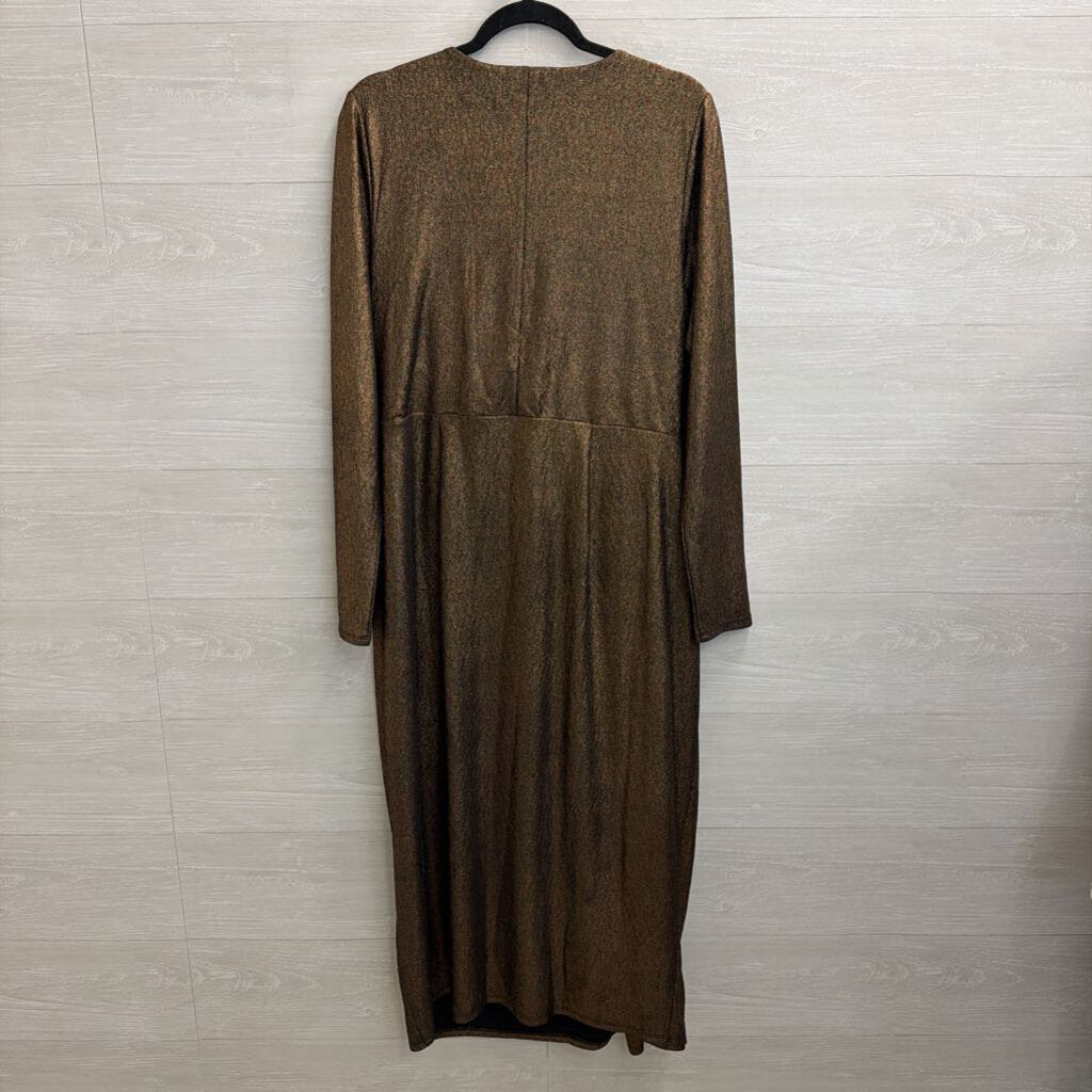 Lane Bryant Metallic Bronze Long Sleeve V Neck Dress 18/20