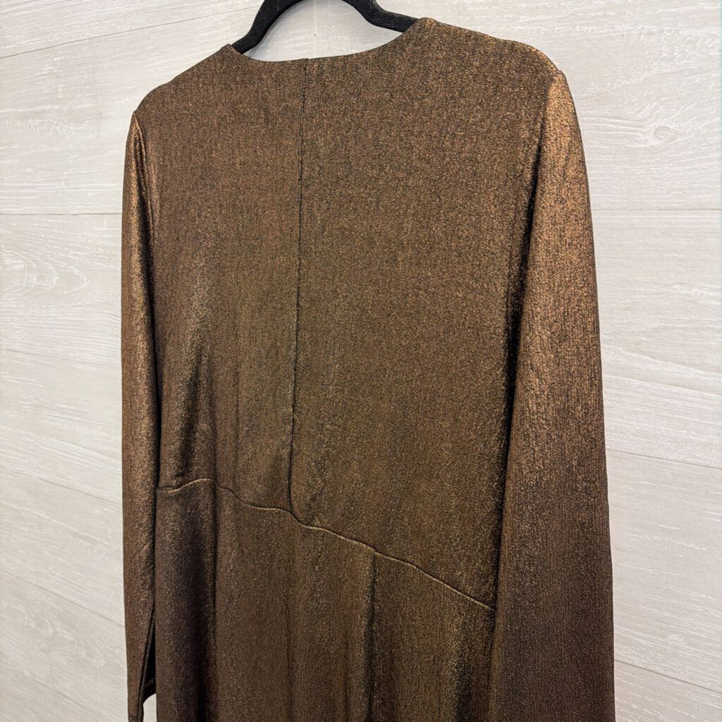 Lane Bryant Metallic Bronze Long Sleeve V Neck Dress 18/20