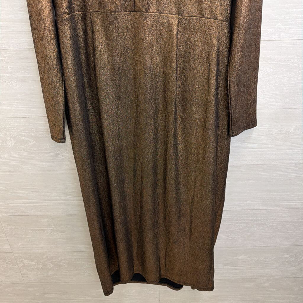 Lane Bryant Metallic Bronze Long Sleeve V Neck Dress 18/20