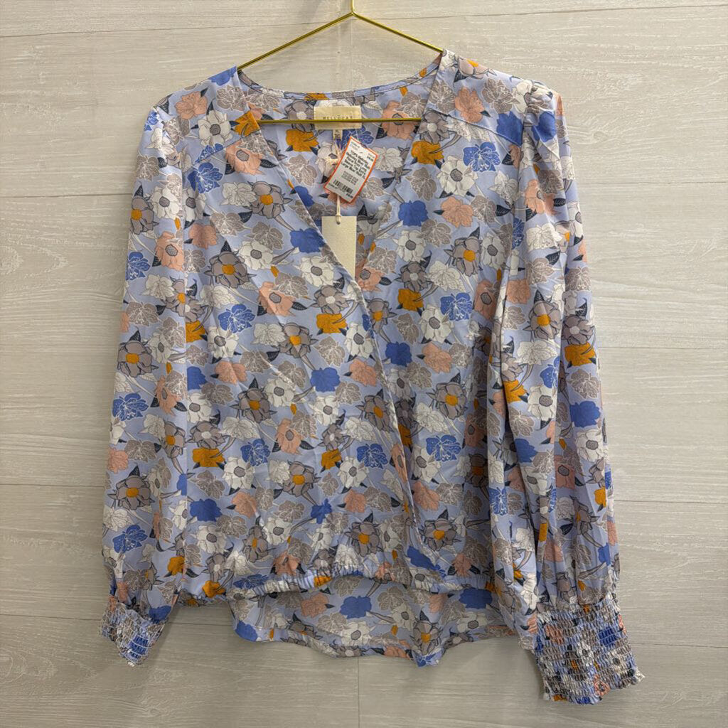 Melloday Blue/ Multi Floral Print Long Sleeve Top Extra Large
