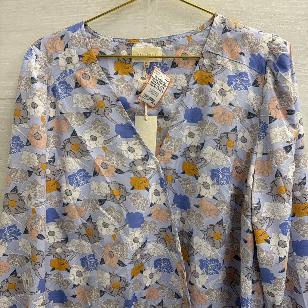 Melloday Blue/ Multi Floral Print Long Sleeve Top Extra Large