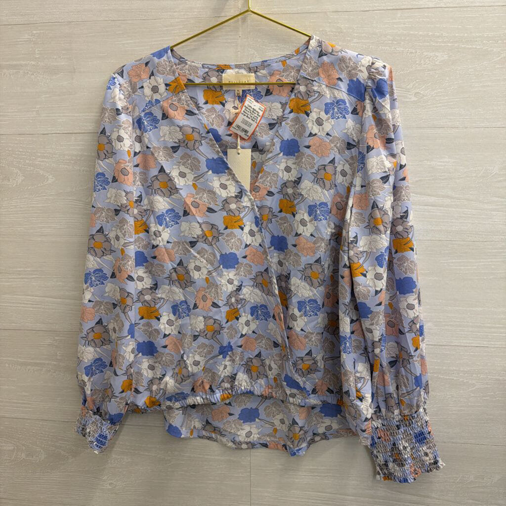 Melloday Blue/ Multi Floral Print Long Sleeve Top Extra Large