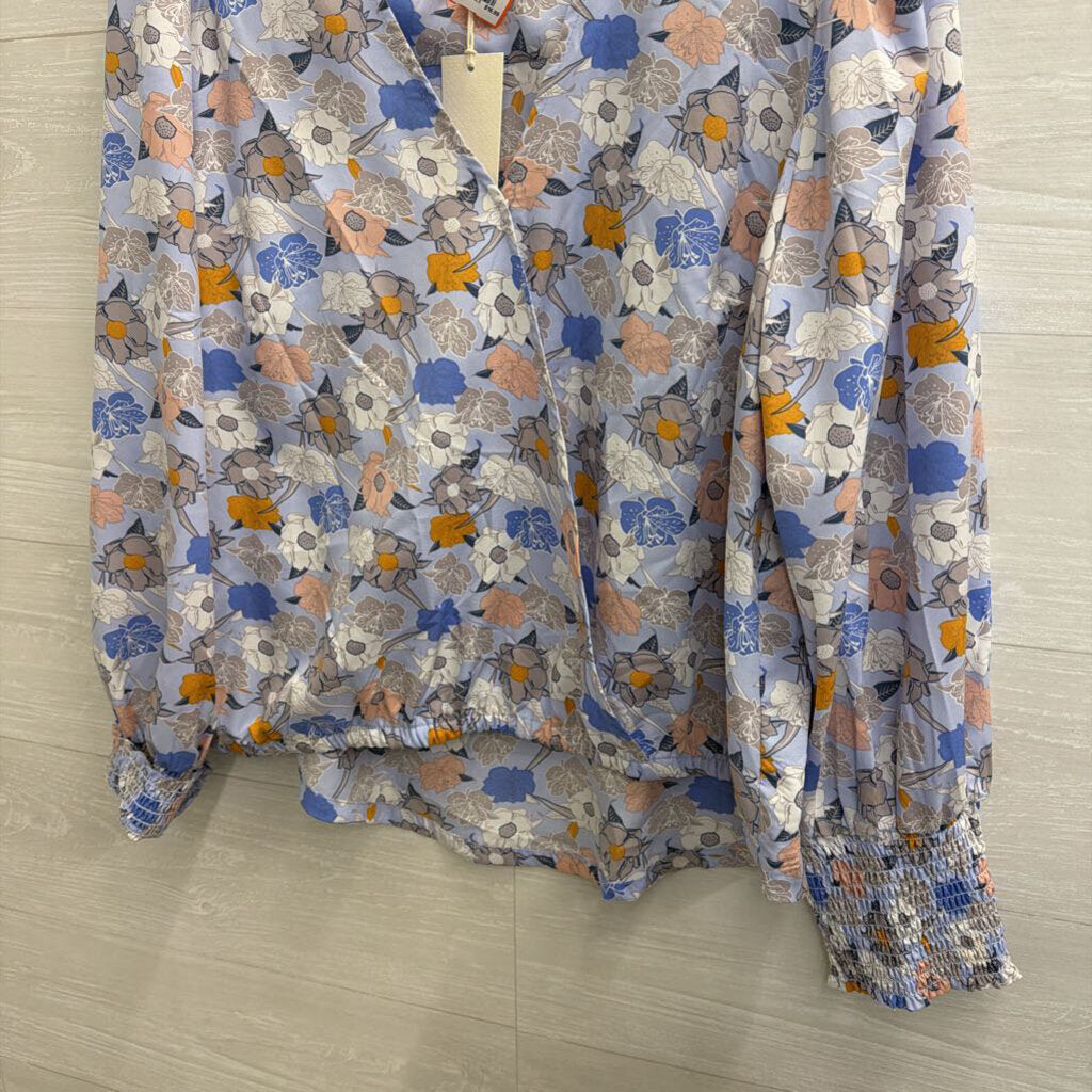 Melloday Blue/ Multi Floral Print Long Sleeve Top Extra Large