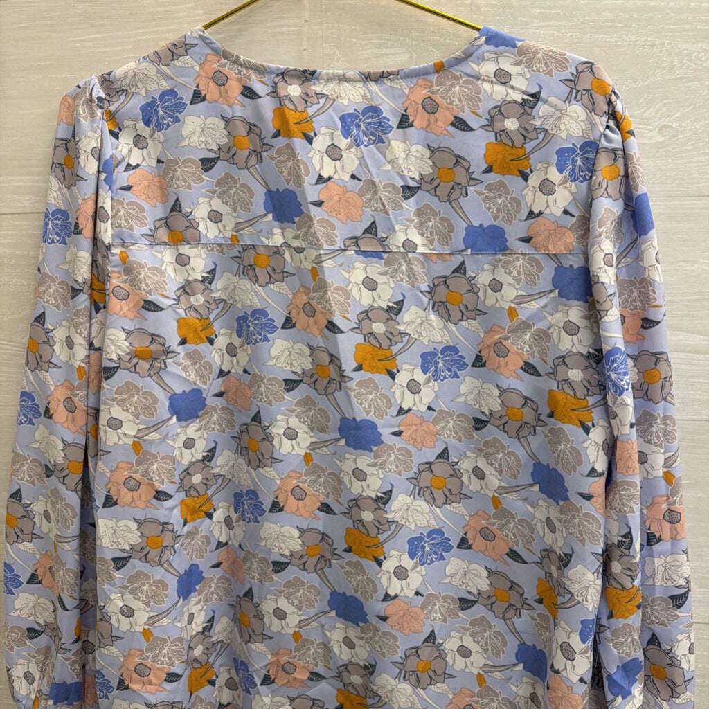 Melloday Blue/ Multi Floral Print Long Sleeve Top Extra Large