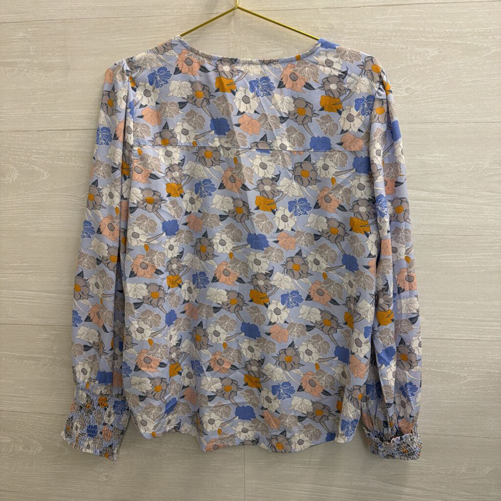 Melloday Blue/ Multi Floral Print Long Sleeve Top Extra Large