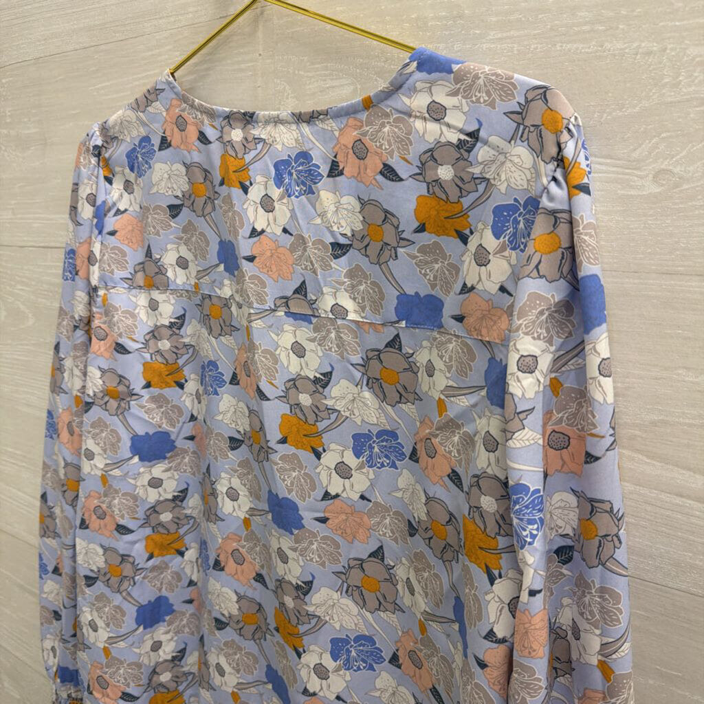 Melloday Blue/ Multi Floral Print Long Sleeve Top Extra Large