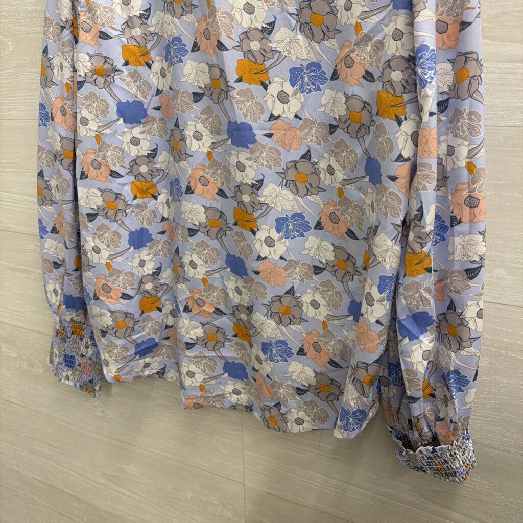 Melloday Blue/ Multi Floral Print Long Sleeve Top Extra Large