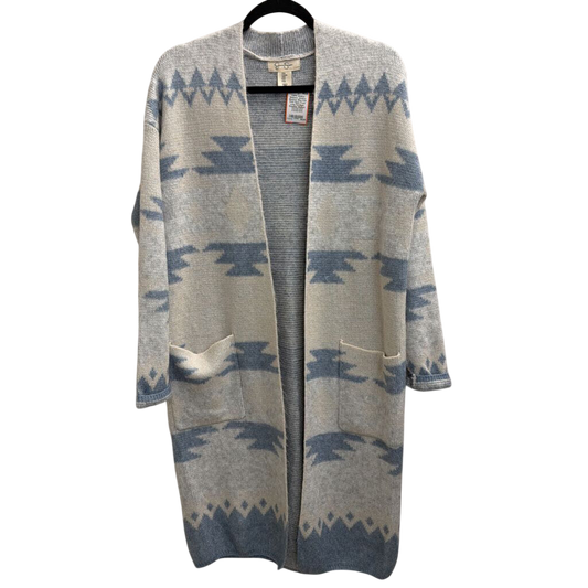 Jessica Simpson Blue Knit Print Open Front Long Cardigan Sweater Medium