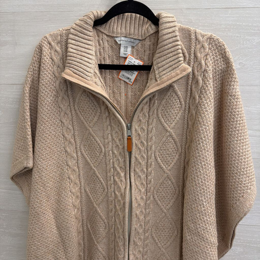 Cupcakes and Cashmere Beige Knit Zip Up Boxy Sweater Medium/ Large