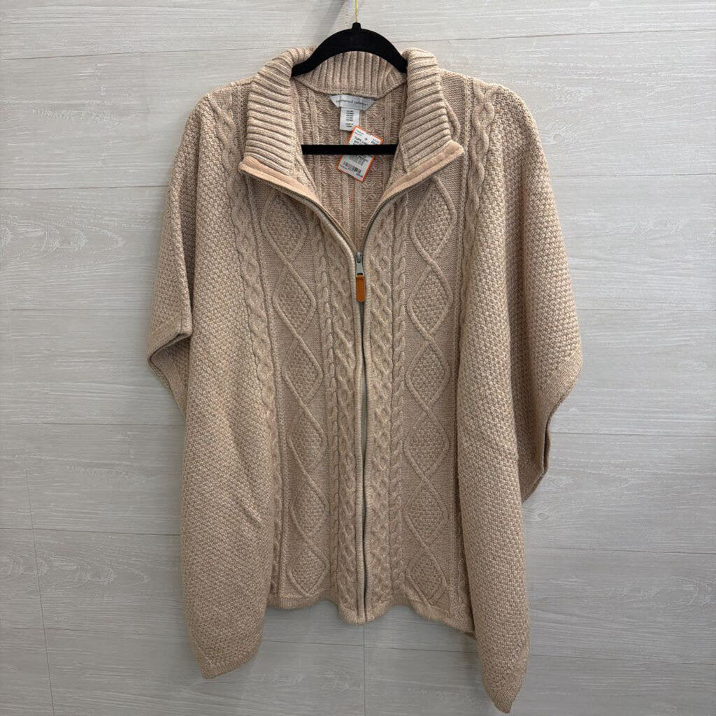 Cupcakes and Cashmere Beige Knit Zip Up Boxy Sweater Medium/ Large