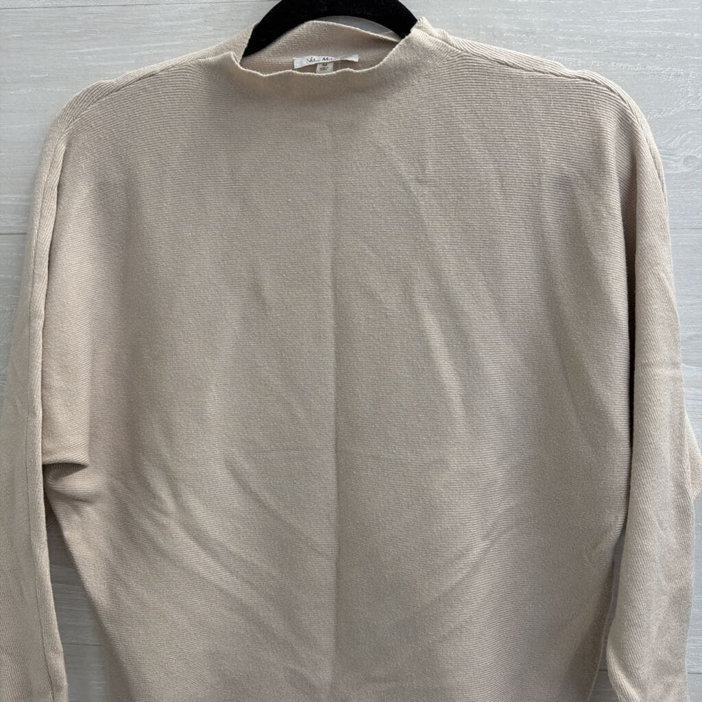 Vila Milano Beige Knit Mock Neck Long Sleeve Top Medium