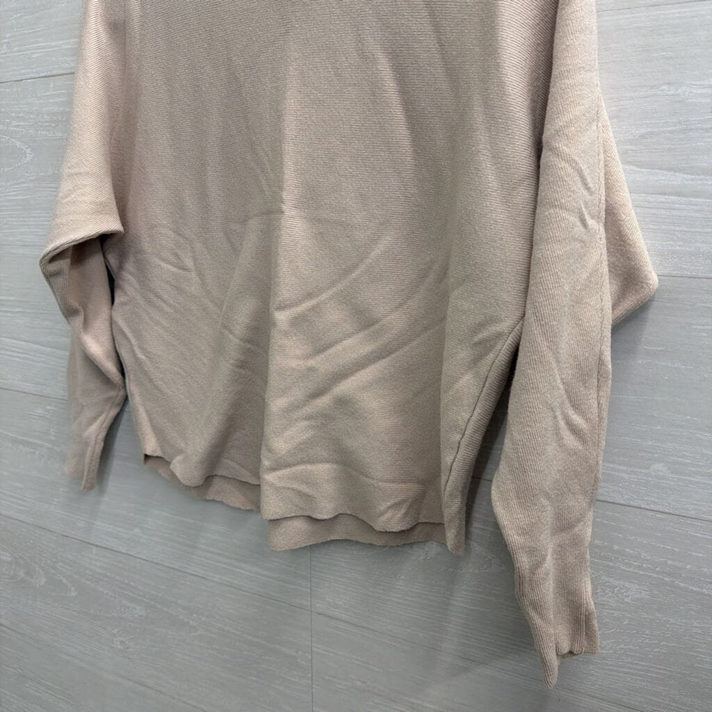 Vila Milano Beige Knit Mock Neck Long Sleeve Top Medium