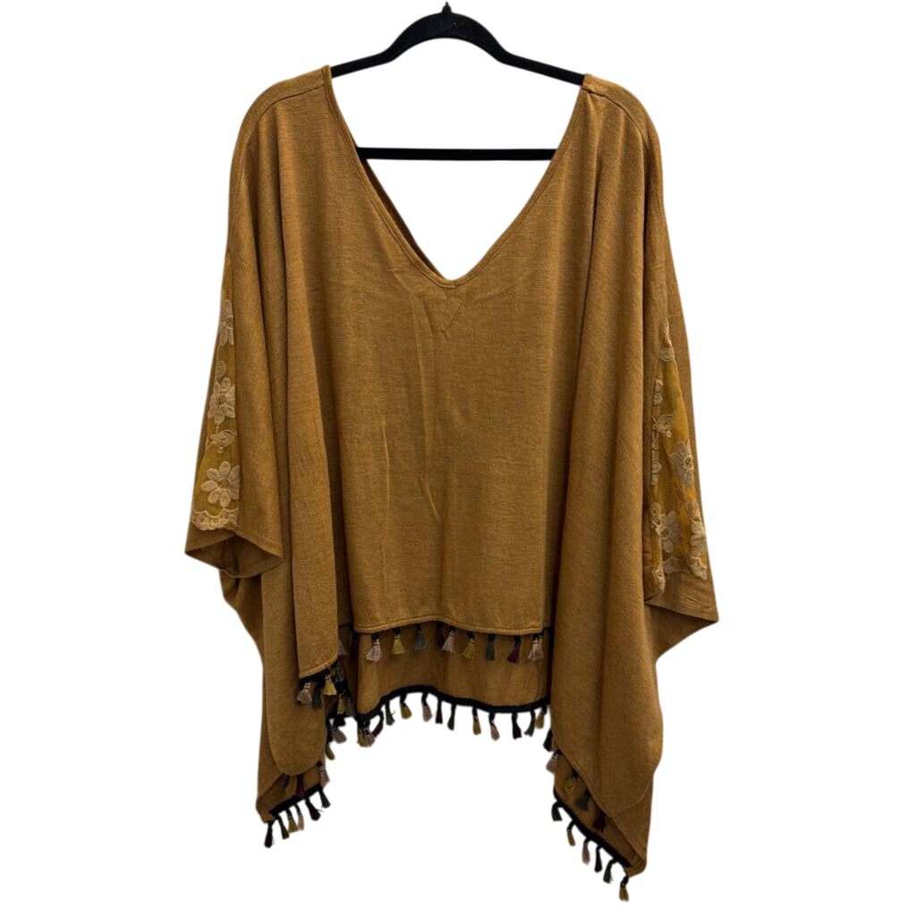 Brown Knit Embroidered Detail Tassel Hem Boxy Top Small/ Medium