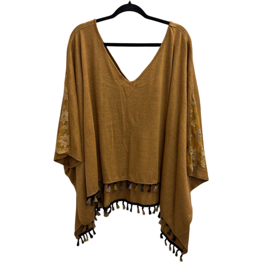 Brown Knit Embroidered Detail Tassel Hem Boxy Top Small/ Medium