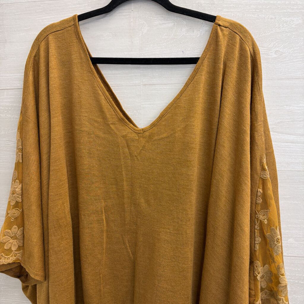 Brown Knit Embroidered Detail Tassel Hem Boxy Top Small/ Medium